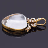 Antique Victorian 18K Gold 42.95Ct Rock Crystal Quartz & Sea Pearl Heart Pendant