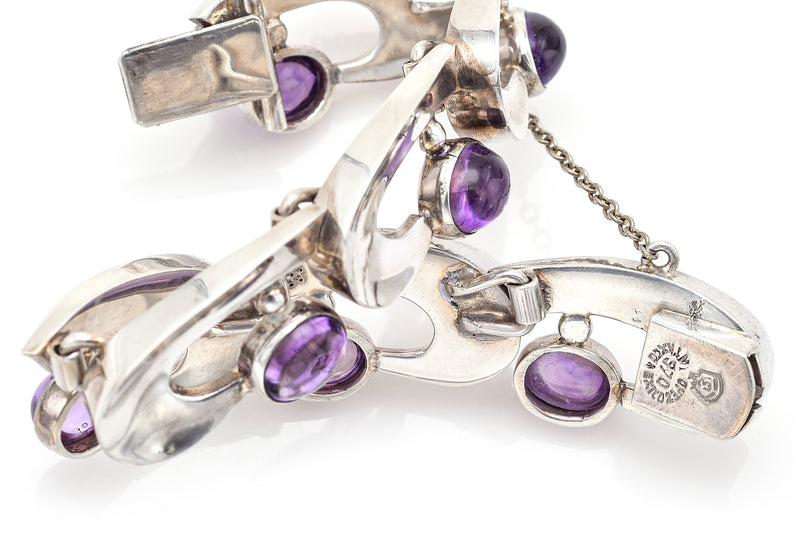 Vintage Onez Tazxo Mexico 970 Sterling Silver Amethyst Link Bracelet