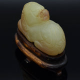 Antique White Red Mutton Fat Jade Carved Lion Beast Figurine with Stand