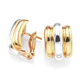 Vintage Italian 18K Yellow & White Gold Ribbed Omega Back Drop Earrings
