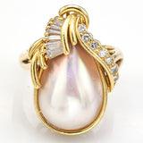 Vintage 18K Yellow Gold Mabe Pearl & 0.55 TCW Diamond Cocktail Ring