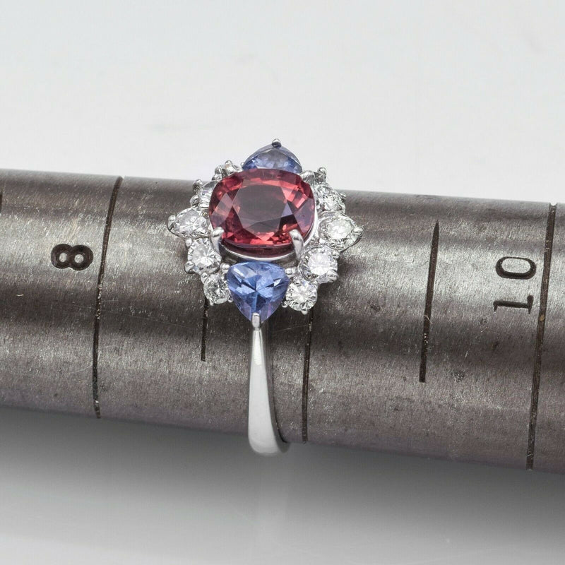 Estate 18K Gold Pink Tourmaline, Tanzanite & Diamond Band Ring