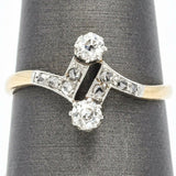 Antique 14K Yellow Gold Euro & Mine Cut Diamond Art Deco Band Ring