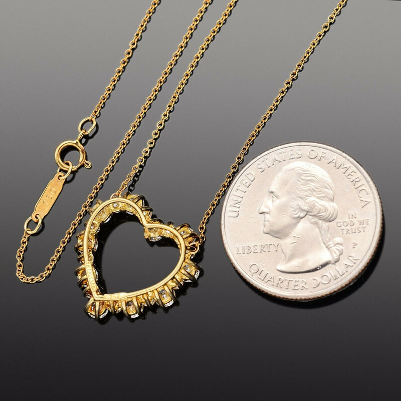 $4,400 Appraised Tiffany & Co. 18K Gold 1.70 TCW Diamond Heart Pendant Necklace