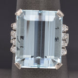 Vintage 14K White Gold 21.19 Ct Aquamarine & 0.48 TCW Diamond Ring