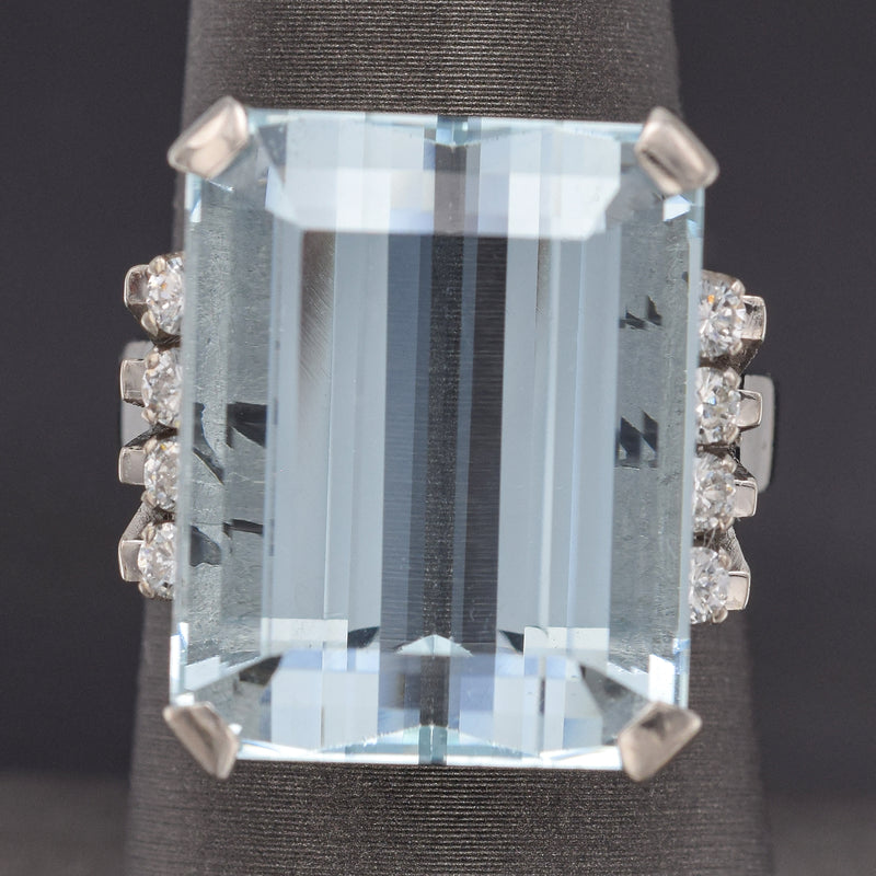 Vintage 14K White Gold 21.19 Ct Aquamarine & 0.48 TCW Diamond 15.1 Grams