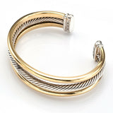 David Yurman 18K Yellow Gold & Sterling Silver 3 Row Cable Cuff Bracelet