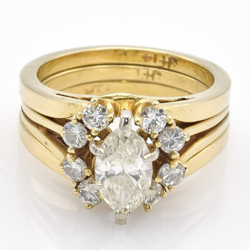 Vintage 14K Yellow Gold 0.84 Ct Marquise Diamond Three-Piece Ring Set