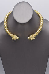 Vintage Heavy 18K Yellow Gold Italian Ram Head Collar Necklace