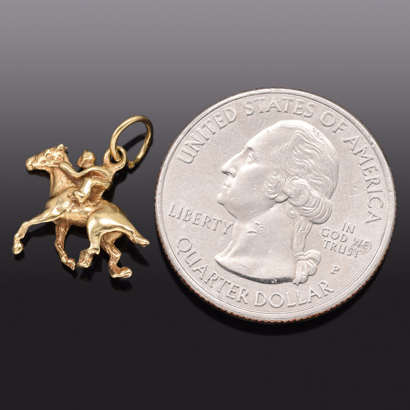 Vintage 14K Yellow Gold Equestrian Horse & Jockey Rider Charm Pendant