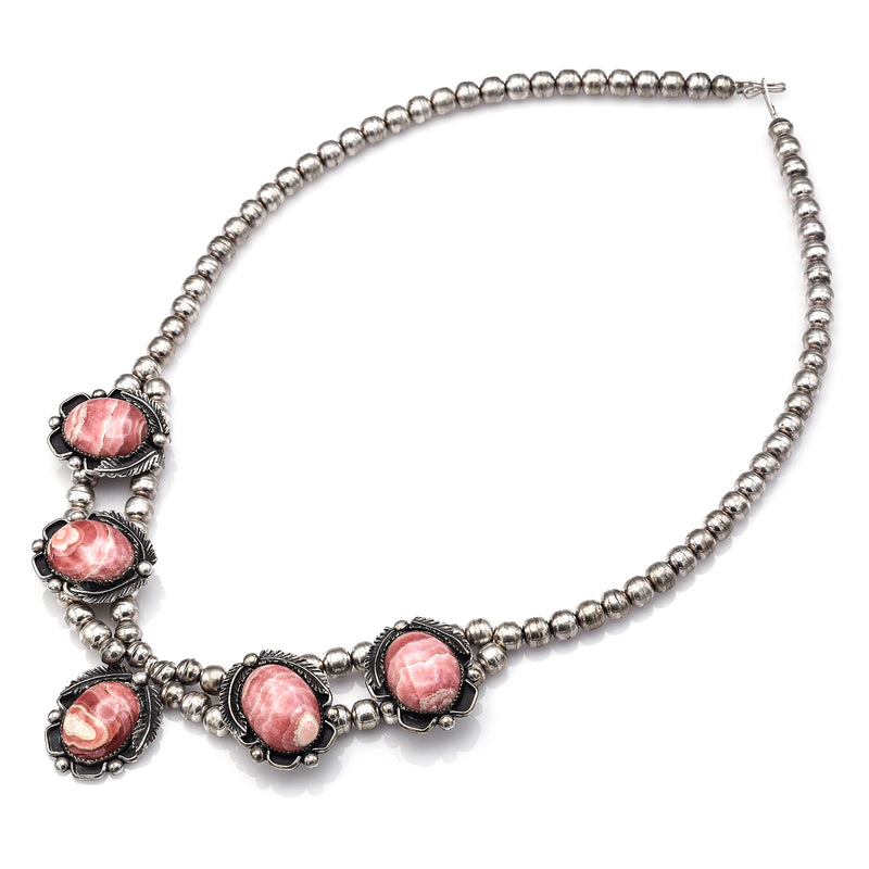 Vintage Sterling Silver Rhodochrosite Southwestern Navajo Pearl Necklace