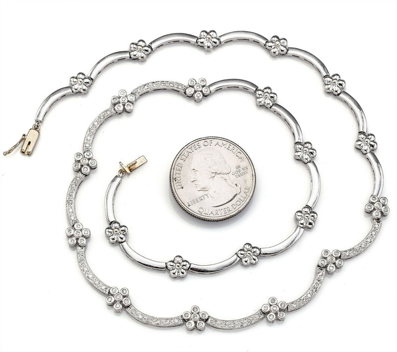 Vintage 14K White Gold 1.02 TCW Diamond Floral Link Necklace