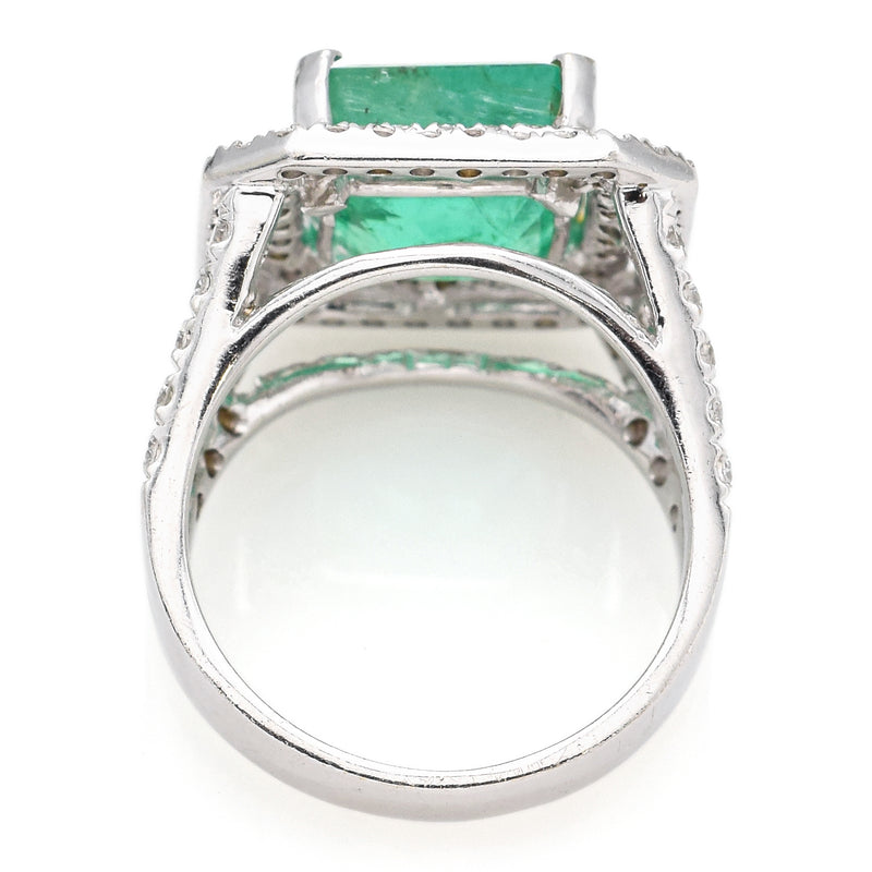 Vintage 14K White Gold 4.02 Ct Emerald & 1.24 TCW Diamond Cocktail Ring 7.4G