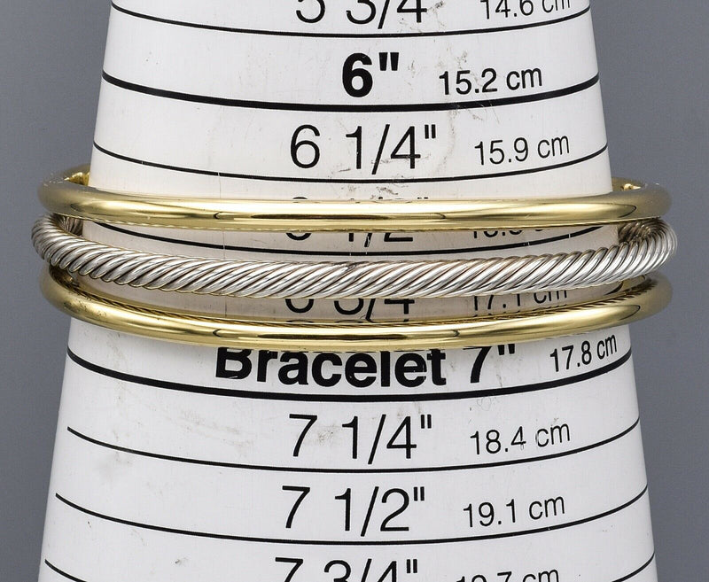 David Yurman 18K Yellow Gold & Sterling Silver 3 Row Cable Cuff Bracelet