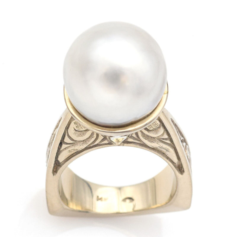 Vintage 14K White Gold Sea Pearl Cocktail Ring 20.6 Grams Size 6.25