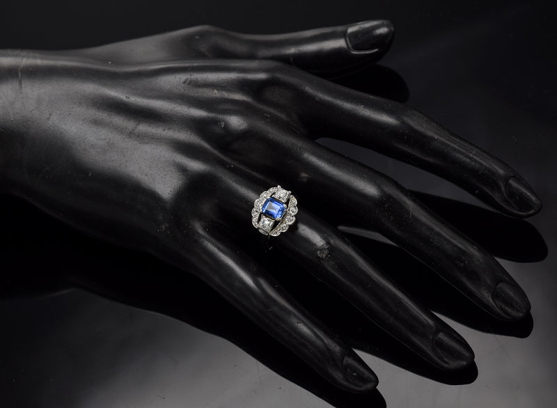 GIA Certified Antique 14K Gold Natural Sapphire &0.92TCW Diamond Band Ring 4.53G
