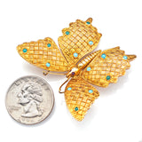 Vintage 18K Yellow Gold Turquoise & Ruby Butterfly Brooch Pin Pendant