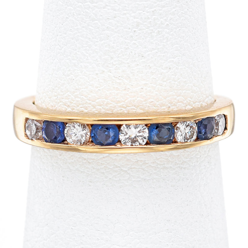 Vintage 14K Yellow Gold Sapphire & Diamond Semi-Eternity Band Ring