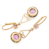 Vintage 14K Yellow Gold Pink Sapphire Dangle Leverback Earrings
