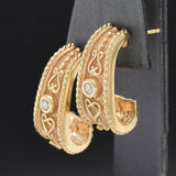 Vintage 14K Yellow Gold Diamond Semi-Hoop Drop Earrings 9.7 Grams 22.7 x 10.4 mm