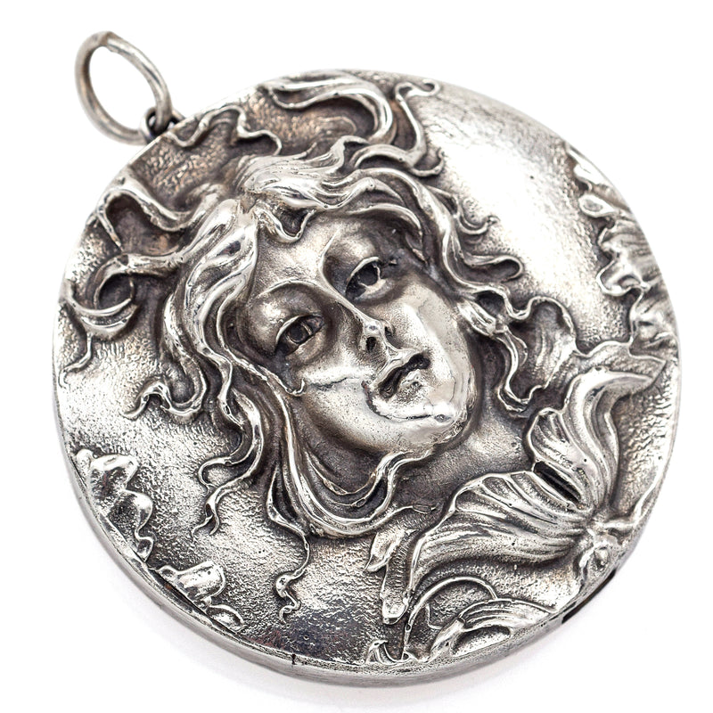 Vintage Henryk Winograd HW 999 Fine Silver Repoussé Flower Maiden Pendant