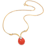 Uno a Erre Vintage 14K Yellow Gold Red Coral & Diamond Shell Pendant Necklace