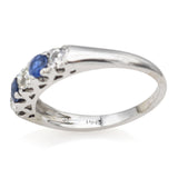 Antique 14K White Gold Sapphire & 0.48 TCW Diamond Band Ring