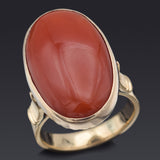 Vintage 14K Yellow Gold Red Coral Cabochon Oval Cocktail Ring