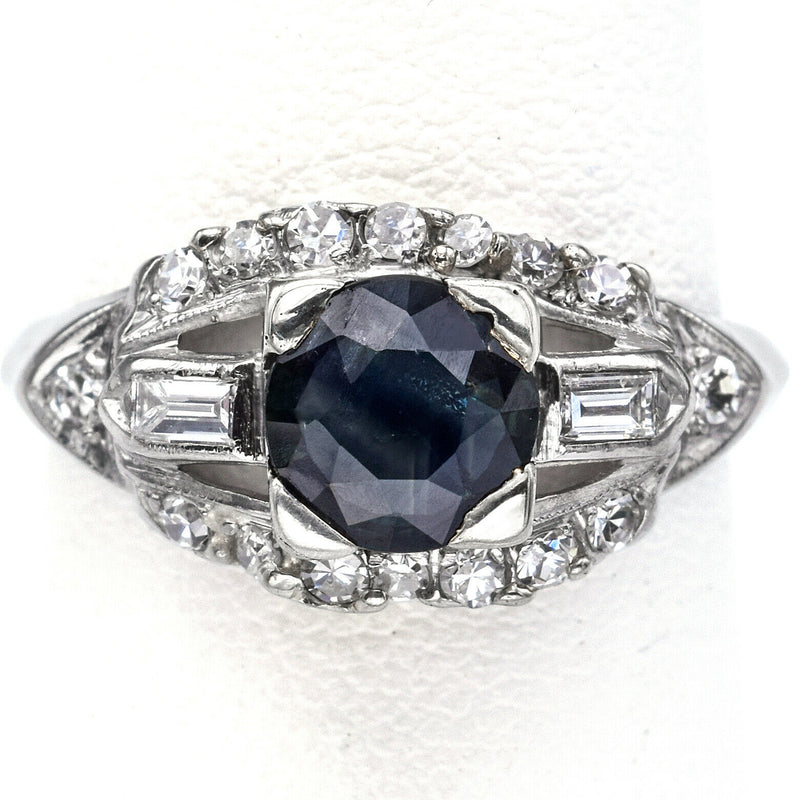 Vintage Platinum Sapphire & 0.52 TCW Diamond Band Ring