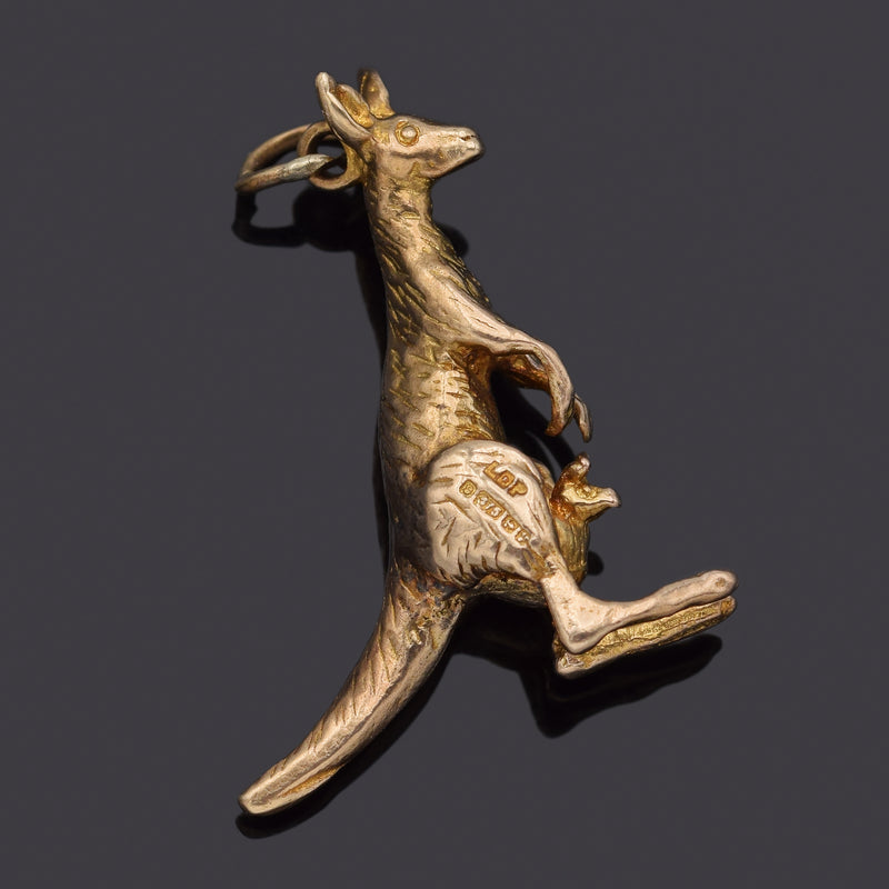 Vintage 9K Yellow Gold Kangaroo & Joey in Pouch Charm Pendant 5.1 Grams