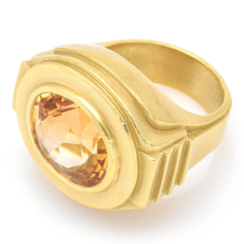 Vintage 19K Yellow Gold 7.08 Carats Citrine Cocktail Ring 18.9 Grams Size 5