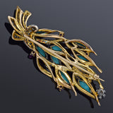 Vintage 14K Yellow Gold Turquoise, Ruby & 1.87 TCW Diamond Brooch Pin 14.0G