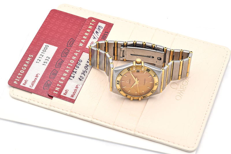2008 Omega Constellation SS/18K Gold Quartz Men's Watch Ref. 12121000 + Cards
