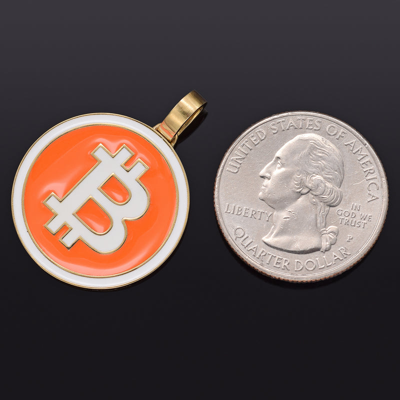 14K Yellow Gold Bitcoin (₿) Cryptocurrency Enamel Pendant