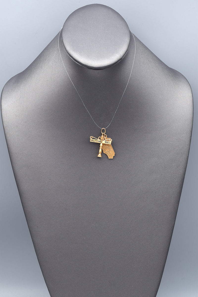 Vintage 14K Yellow Gold Hollywood & Vine California Charm Pendant