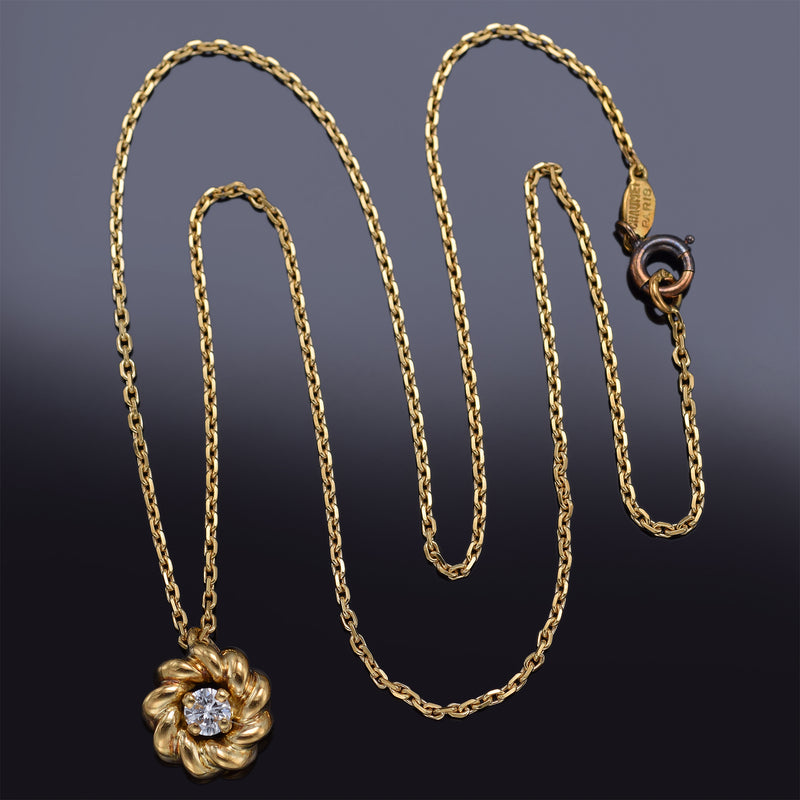 Chaumet 18K Yellow Gold Diamond Pendant Necklace E VS-1 + Box