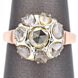 Antique 14K Rose & White Gold Rose Cut Diamond Cluster Ring