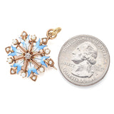 Vintage 14K Yellow Gold Diamond & Sea Pearl Enamel Snowflake Brooch Pin Pendant