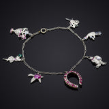 Antique Platinum & 14K Gold Multi-Stone & 0.83TCW Diamond 7 Charm Bracelet