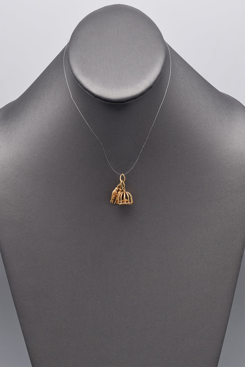 Vintage 14K Yellow Gold Love Birds Birdcage Charm Pendant