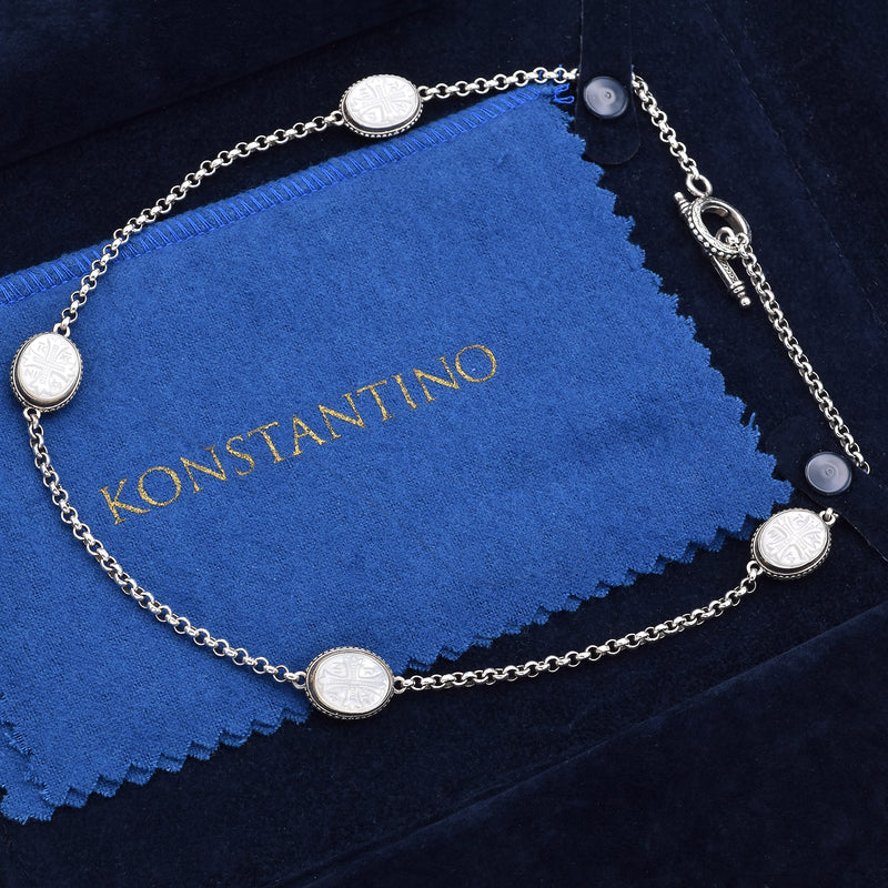 Konstantino Sterling Silver Mother of Pearl Cross Station Toggle Necklace