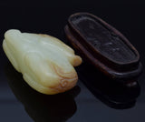 Antique White Red Mutton Fat Jade Carved Lion Beast Figurine with Stand
