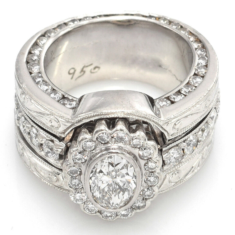 Vintage Platinum 2.69 TCW Diamond Soldered 3 Piece Ring Set 22.2 Grams Size 4