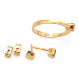 Vintage 18K Yellow Gold Emerald & CZ Band Ring & Stud Earrings Set