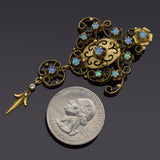 Antique Victorian 14K Yellow Gold Opal & White Topaz Brooch Pin Pendant 10.8 Gr