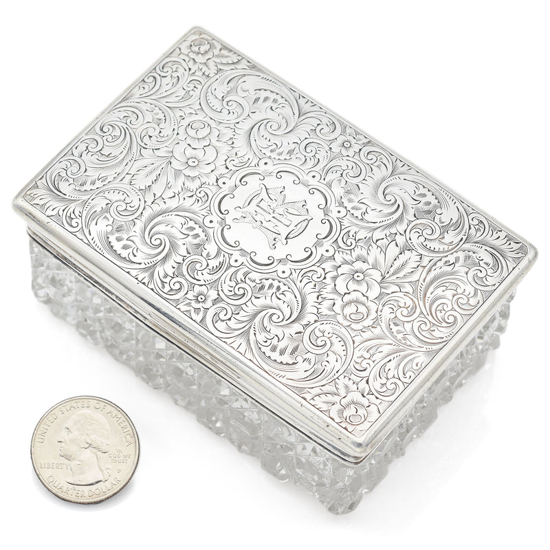 Antique Victorian Jenner & Knewstub Sterling Silver Crystal Vanity Box
