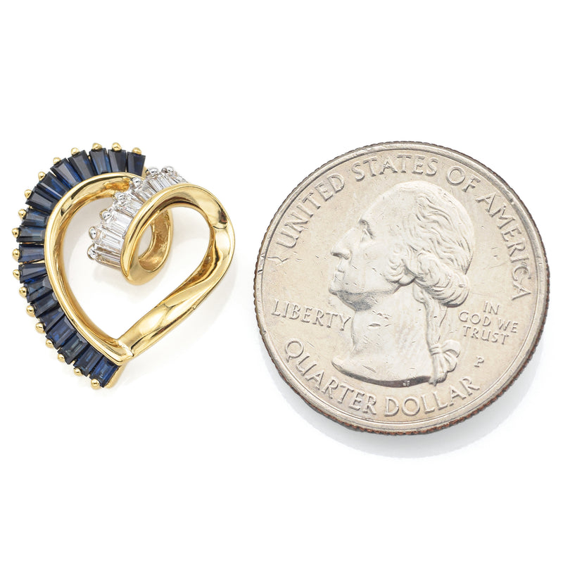Vintage 14K Yellow Gold Sapphire & 0.37 TCW Diamond Open Heart Pendant