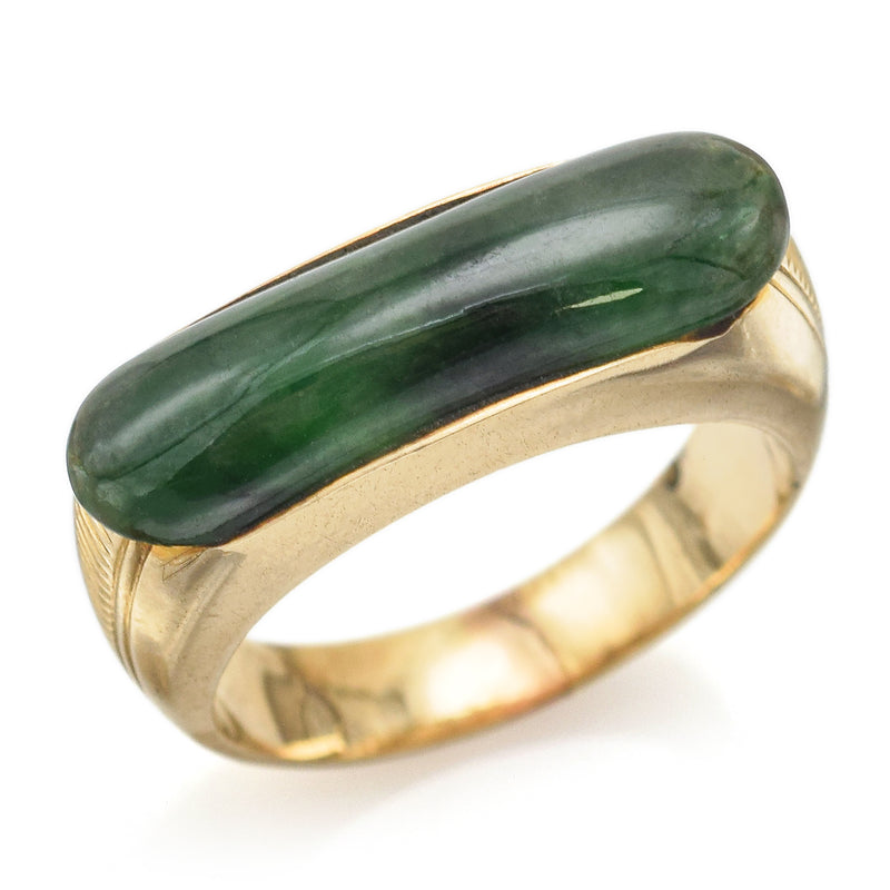 Vintage 14K Yellow Gold Green Jade Saddle Band Ring 4.0 Grams Size 5.25