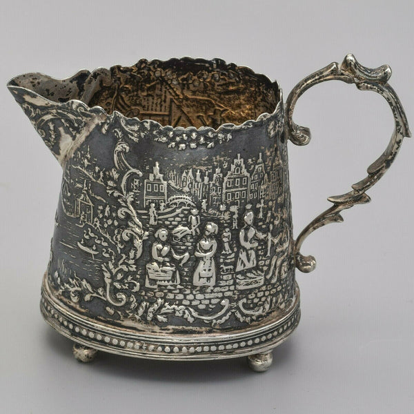 Antique English Sterling Silver Etched Creamer Cup Mug