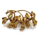 Antique Victorian 14K Yellow Gold Sea Pearl Floral Brooch Pin